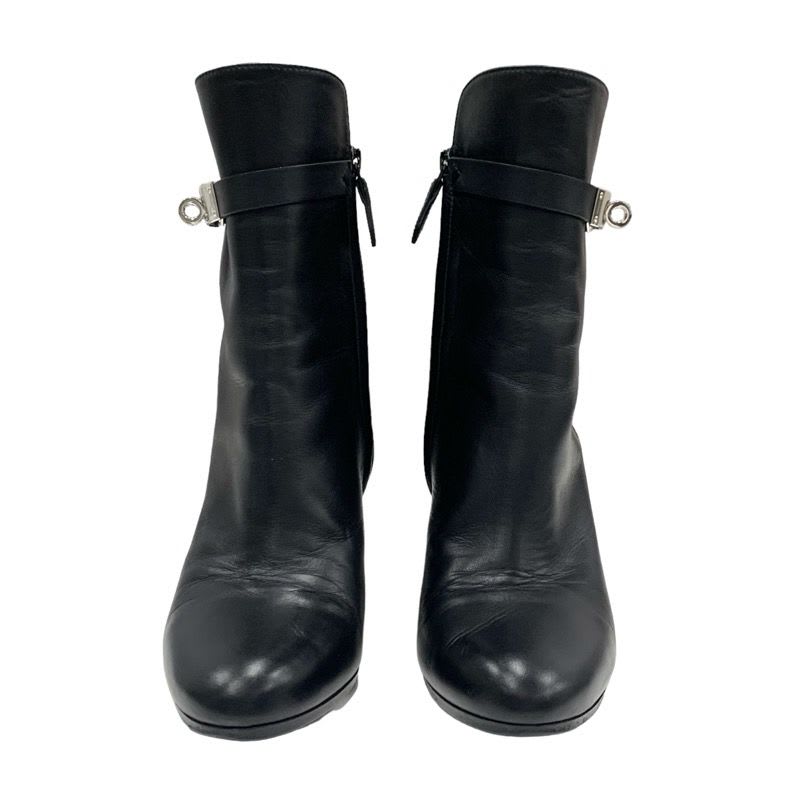 Hermes Boots Short Shoes Leather Black Silver Kelly Hardware — view 2