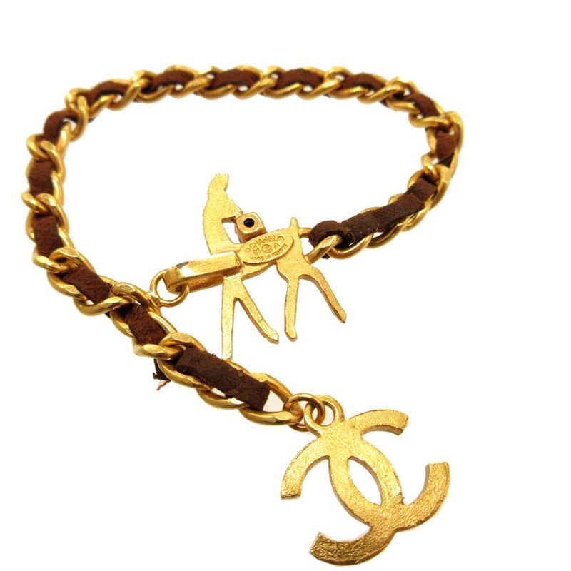 Chanel Coco Mark 01 A Colored Stone Bambi Metal Gold Brown Chain Bracelet 0072 — view 4