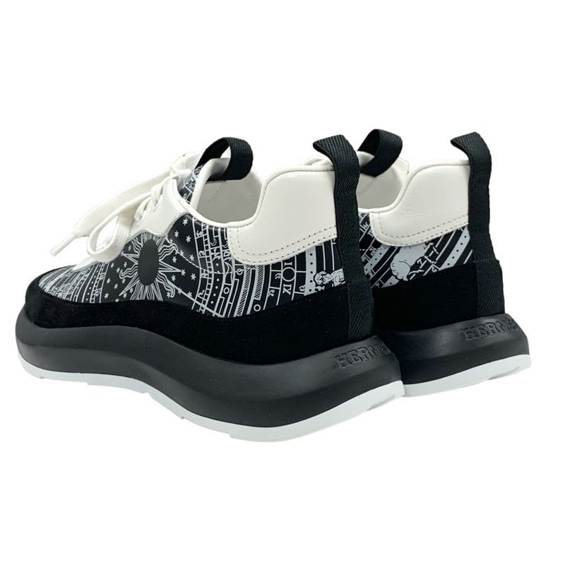 Hermes Glam Sneakers Shoes Leather Suede Black White Bandana Pattern — view 4