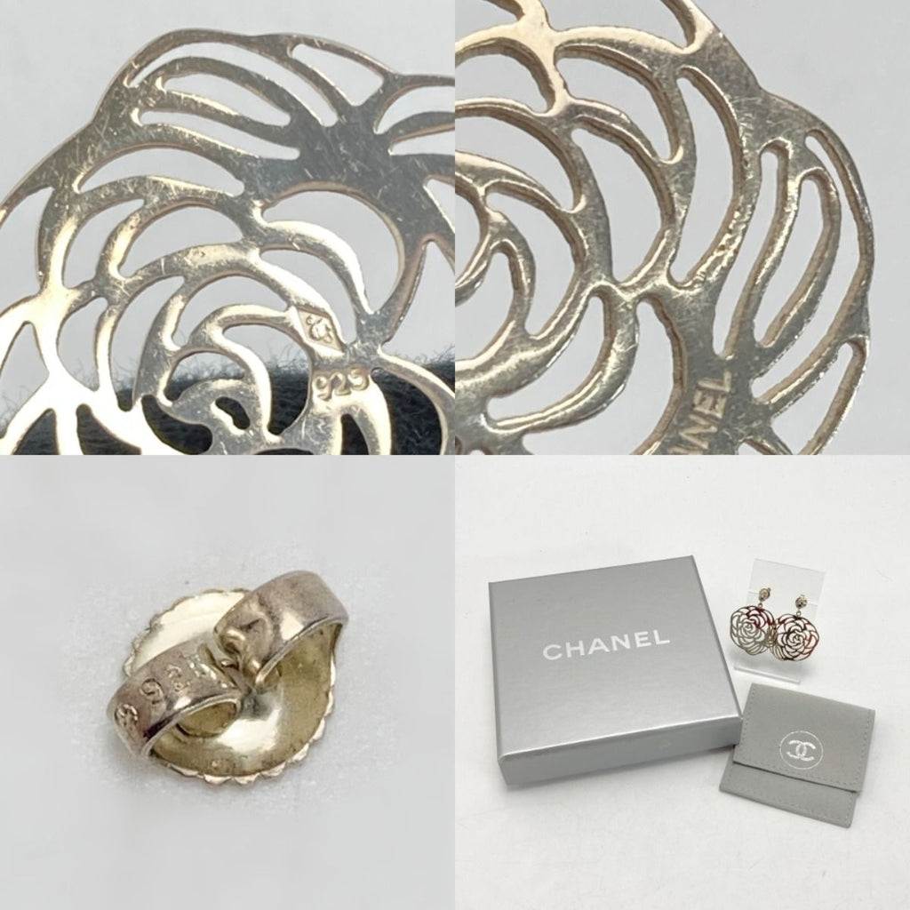 Chanel Camellia Earrings Silver SV 925 Box and Cloth Bag — view 7