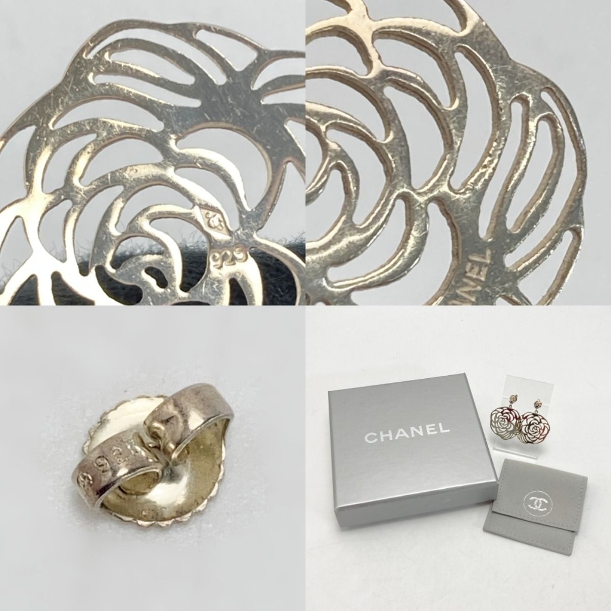 Chanel Camellia Earrings Silver SV 925 Box and Cloth Bag — view 7