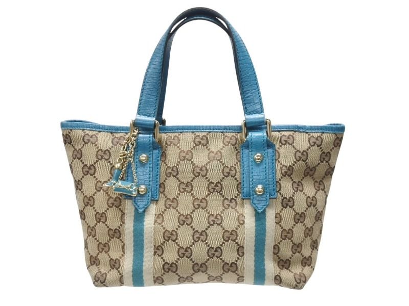 Gucci Handbag Brown Beige GG Supreme Canvas Leather Silver
