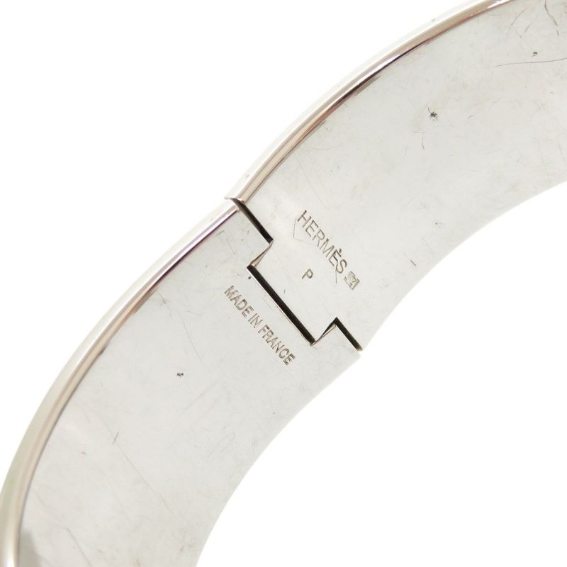 Hermes H Motif Clic Clac GM Bu Metal White Silver Stamped P Bracelet — view 7