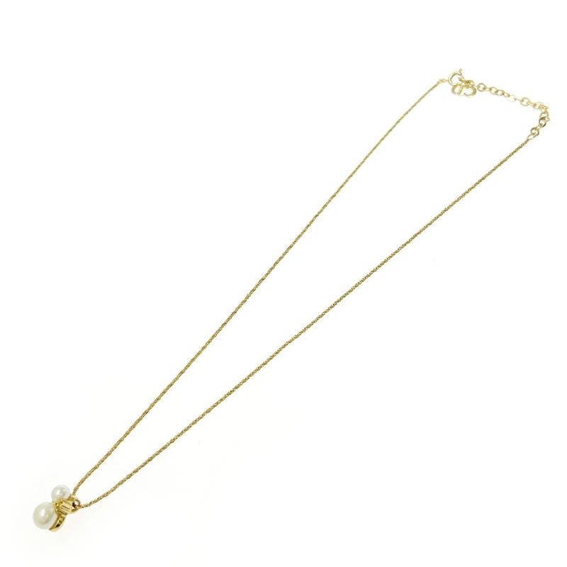 Christian Dior GP Rhinestone Faux Pearl Necklace Gold — view 4