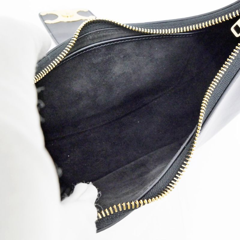 Celine Ava Medium Triomphe Shoulder Bag Black Gold Hardware — view 6