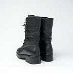 Chanel Boots Short Shoes Leather Black Coco Mark Quilted Lace Up Middle — view 4