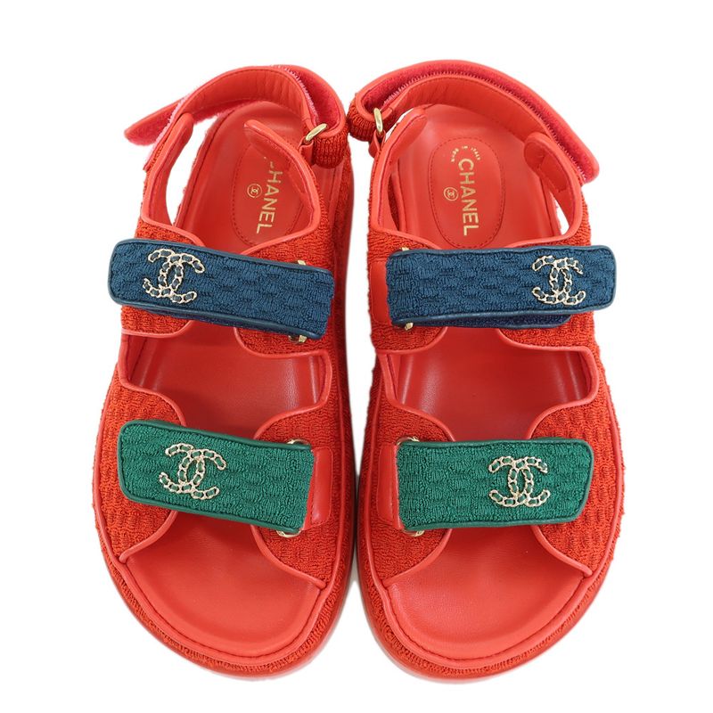 Chanel Sports Sandals Red Multicolor 36 Leather CC — view 4