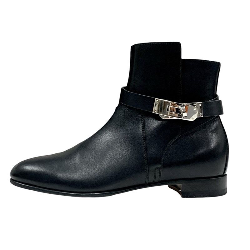 Hermes Neo Boots Short Shoes Leather Black Silver Kelly Hardware — view 3