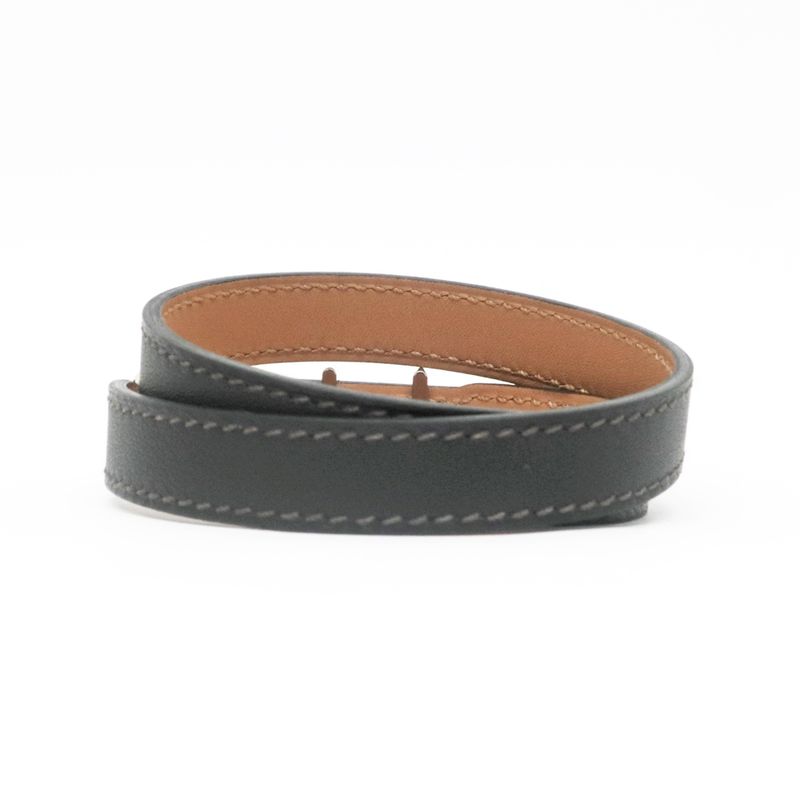 Hermes Leather Bracelet Trench Black Silver Hardware Size T5 — view 3
