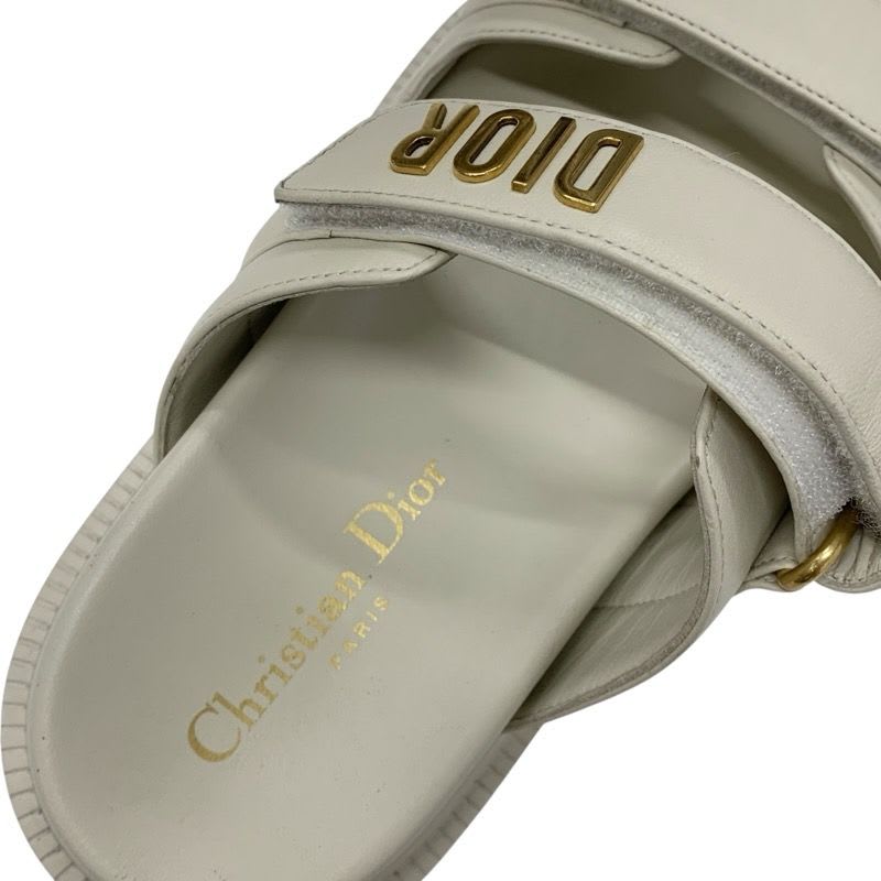 Christian Dioract Sandals Shoes Leather Ivory Gold Logo Velcro Strap — view 7