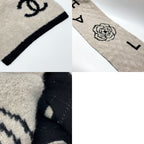 Chanel Logo Camellia Muffler Beige Black Wool Cashmere Silk Stole Scarf — view 6