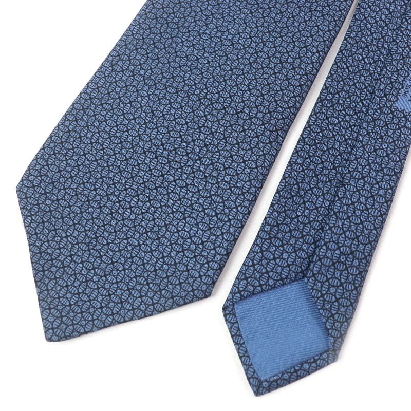 Hermes 7695 OA 100% Silk Geometric Pattern Wide Tie Blue — view 4