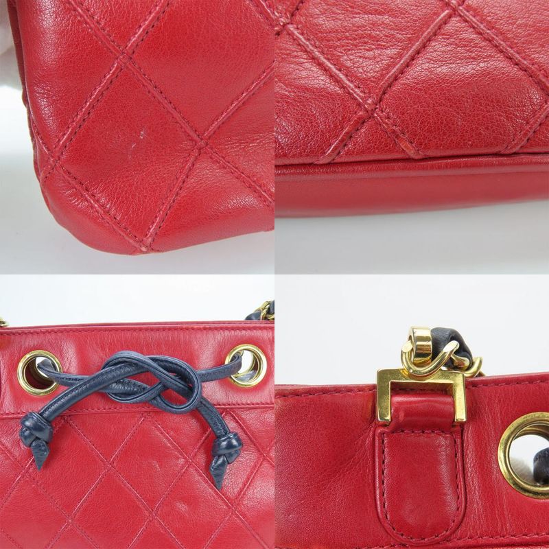Chanel Shoulder Bag Bicolore Chain Lambskin Red Gold Hardware Mini Drawstrin — view 4