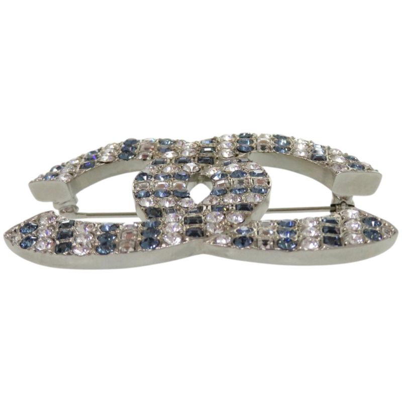 Chanel Rhinestone Metal Silver Blue Brooch 1673 — view 4