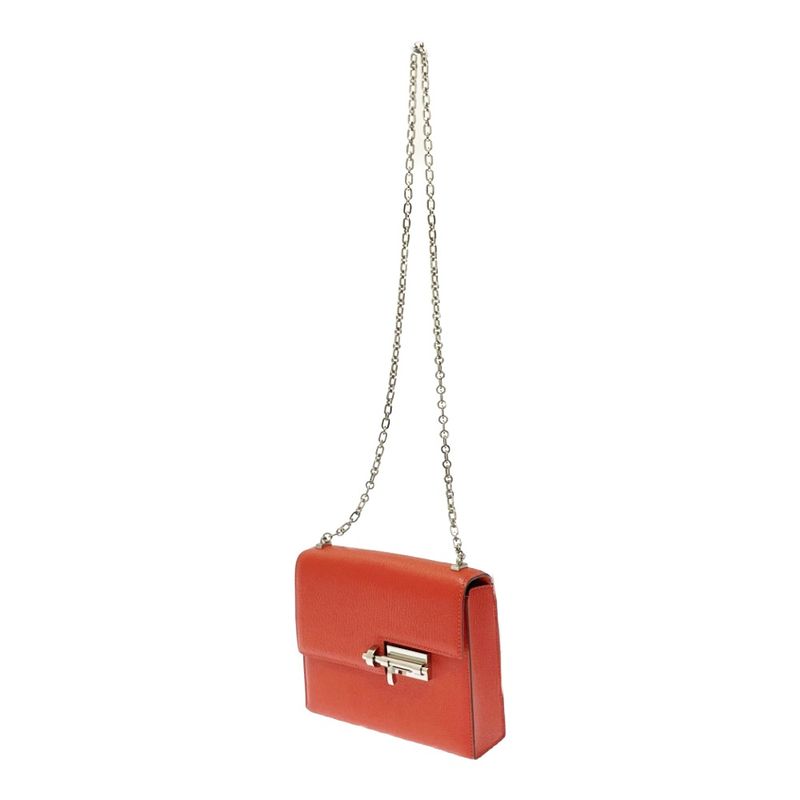 Hermes Leather Silver Hardware Velu Chain Mini Shoulder Bag Red Engraved — view 3