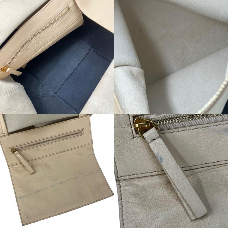 Celine Tote Bag Horizontal Cabas ebt Leather Beige Black Gold Hardware — view 6
