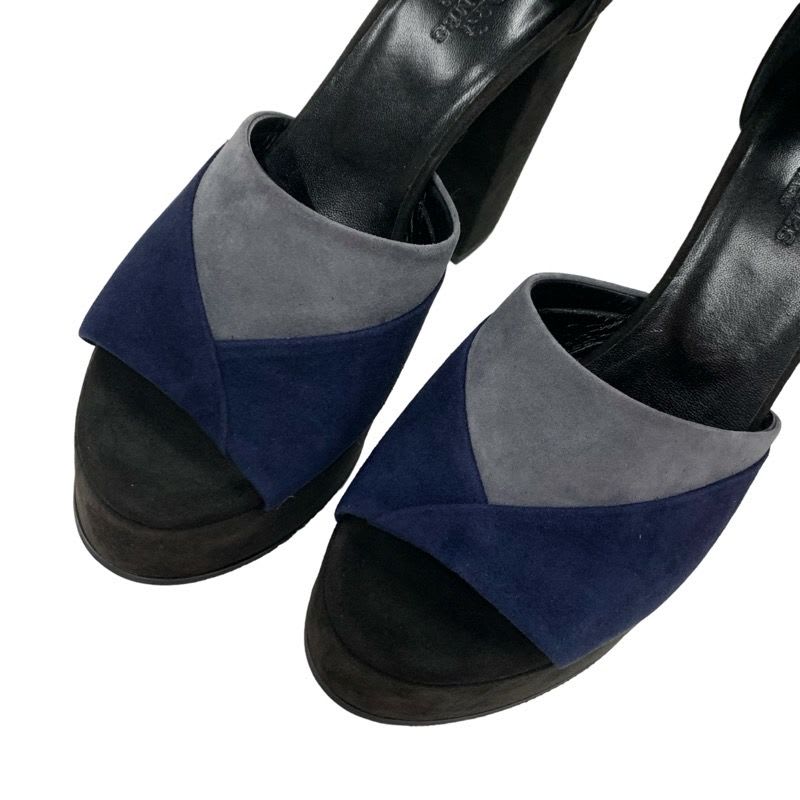 Hermes Sandals Shoes Suede Navy Black Gray Ankle Strap — view 9