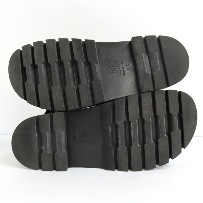 Chanel Sandals 23 K boa Rhinestone Coco Mark 38 Black Leather — view 5