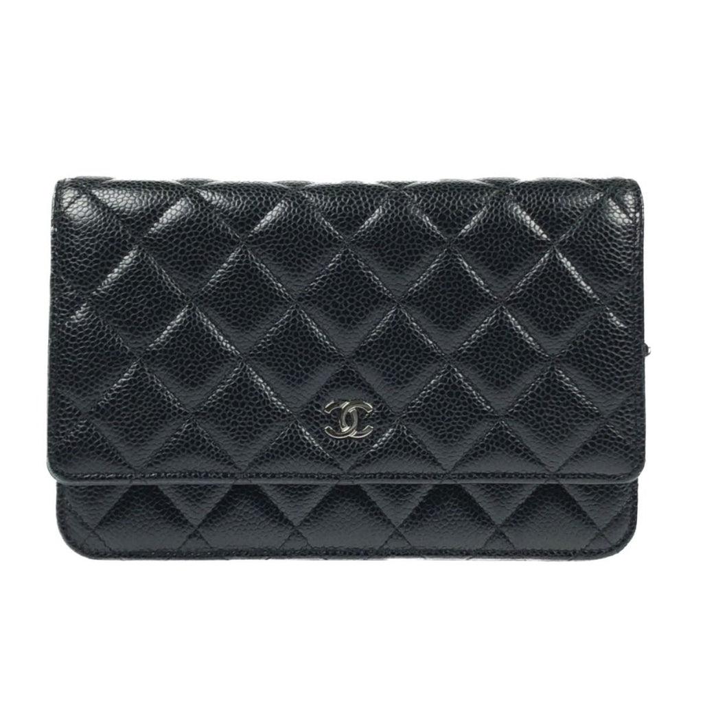 Chanel Quilted Caviar Leather Chain Wallet Silver Hardware Black — view 3