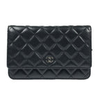 Chanel Quilted Caviar Leather Chain Wallet Silver Hardware Black — view 3