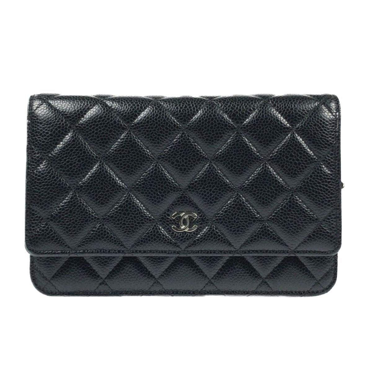 Chanel Quilted Caviar Leather Chain Wallet Silver Hardware Black — view 3