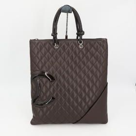 Chanel Cambon Line Flat Tote Bag Leather Dark Brown — view 6