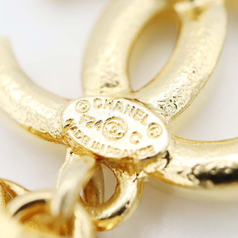 Chanel Roller Skate Earrings F24 COCO Mark Faux Pearl Rhinestone Gold Color — view 3