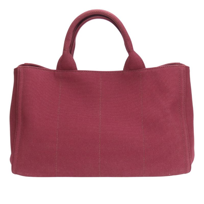 Prada Tote Bag Canapa B2642 O Studded Canvas Amaranto Wine Red Gold Hardware — view 3