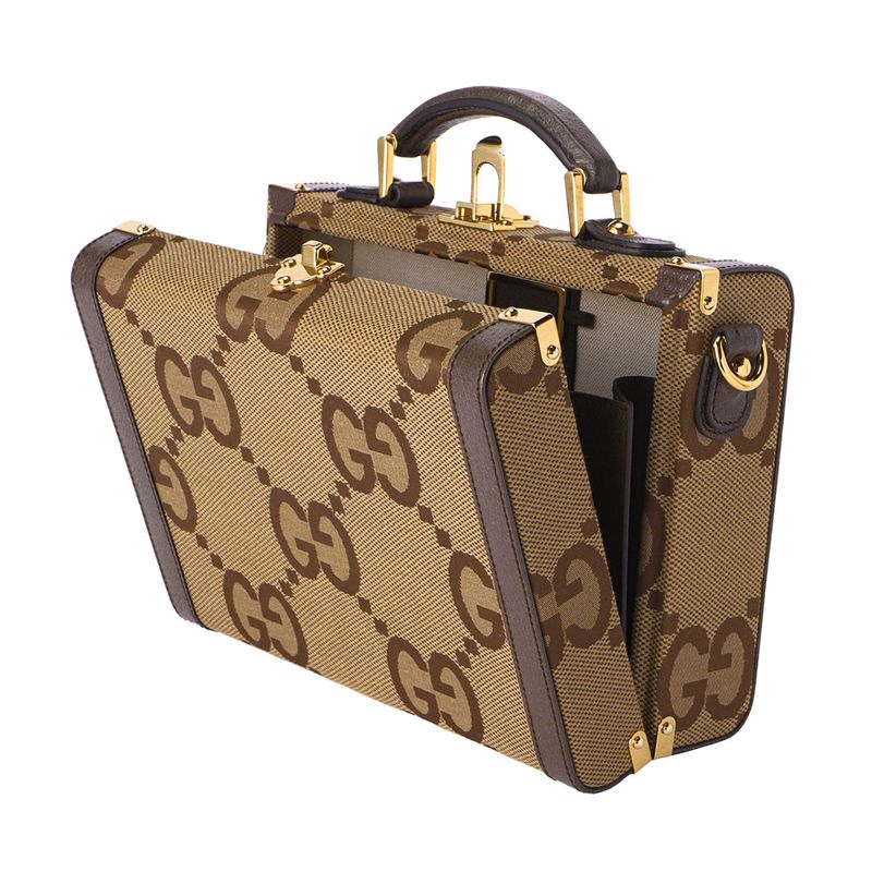 Gucci Shoulder Bag Jumbo GG Canvas Camel Ebony — view 4