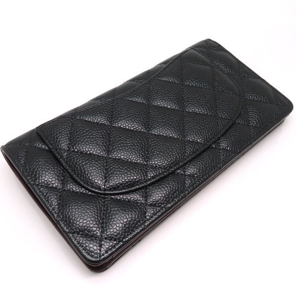 Chanel Bifold Long Wallet Caviar Leather Black Gold Hardware — view 3