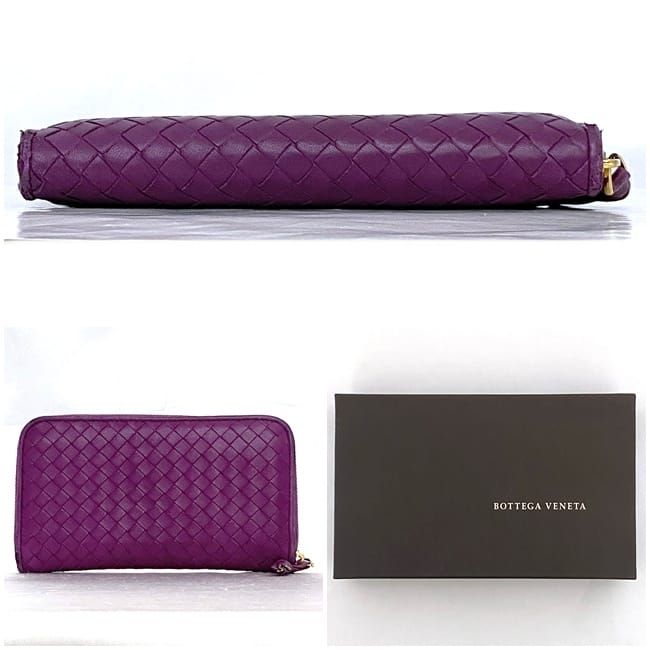 Bottega Veneta Round Zipper Long Wallet Purple Intrecciato — view 2