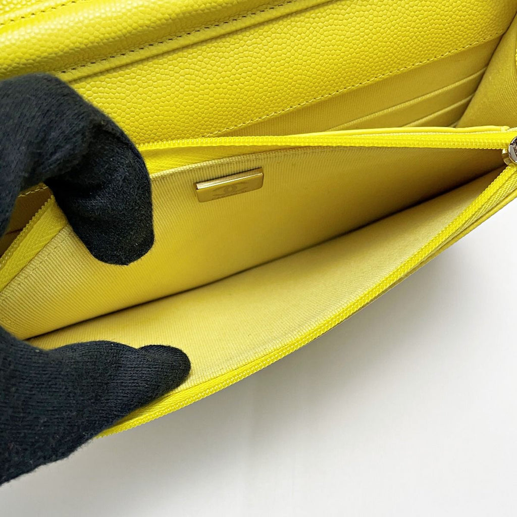Chanel Quilted Ap0250 Yellow Chain Wallet Shoulder Bag Caviar Leather — view 6