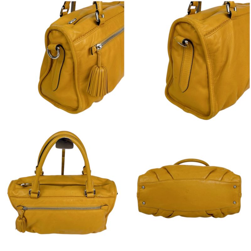 Loewe 2-Way Shoulder Bag Handbag Tassel Charm Fringe Anagram Logo Yellow Silver — view 4