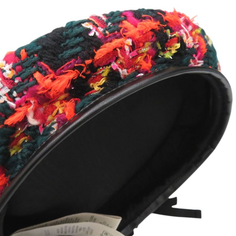 Gucci Tweed Check Beret With Ribbon GG Logo Wool Nylon Multicolor 1645 — view 8