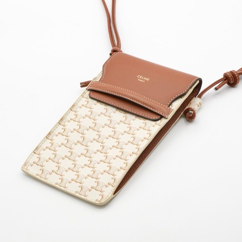 Celine Triomphe Phone Case Leather Brown White