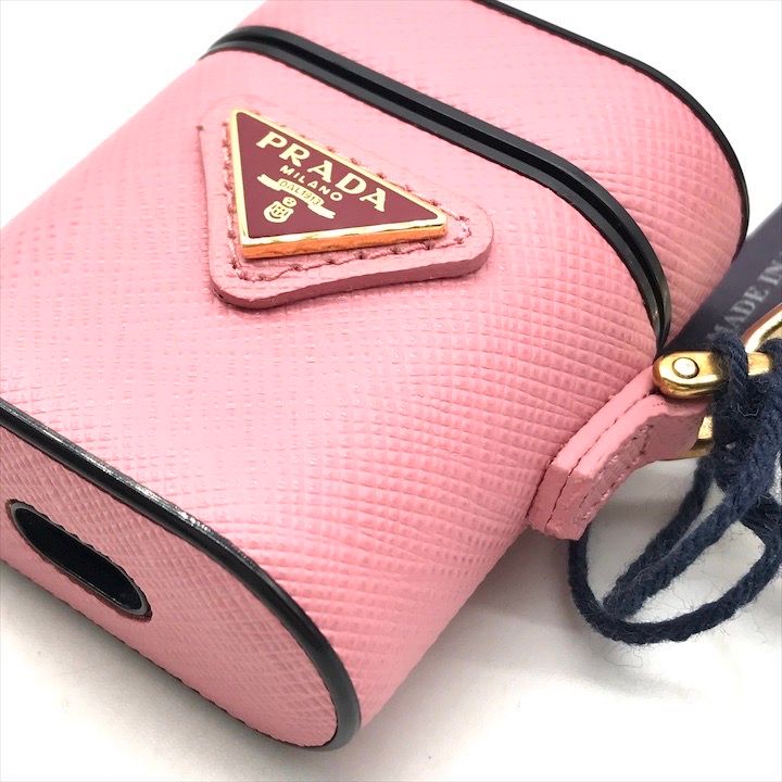 Prada Air Pods Case Triangle Logo Saffiano Leather Strap Pink Shoulder Bag — view 5