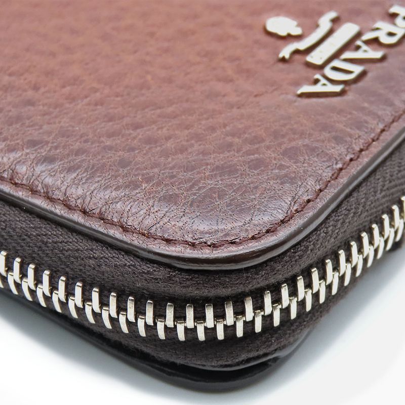 Prada Bifold Wallet 1 M0522 Leather Cacao Brown Silver Hardware Compact Round — view 5