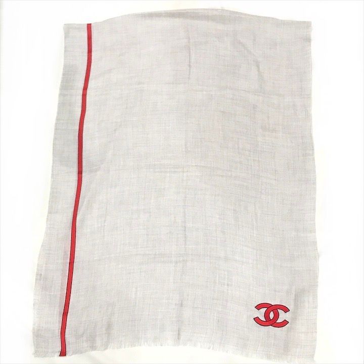 Chanel CC Logo Cashmere Blend Large Shawl Gray Scarf — view 2