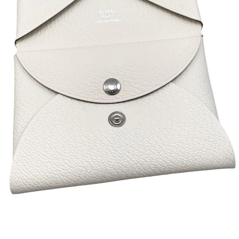 Hermes Card Case Coin Calvi Duo Nata White Silver Hardware — view 8