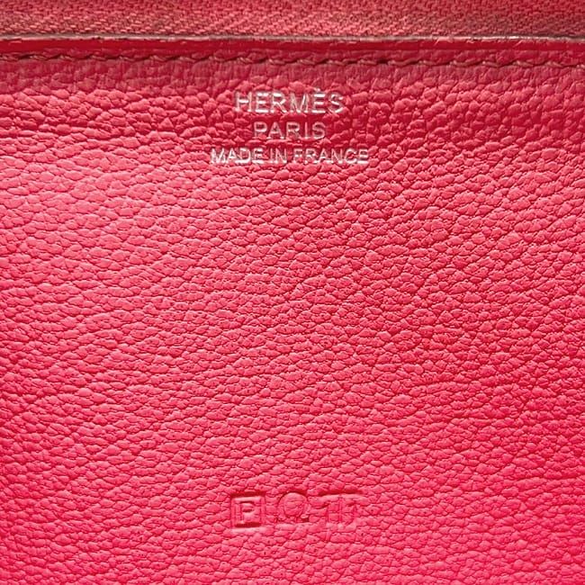 Hermes Round Zipper Long Wallet Azap Pink Rose Lipstick — view 6
