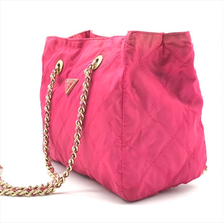 Prada Triangle Logo Tessuto Nylon Quilted Chain Tote Pink — view 2