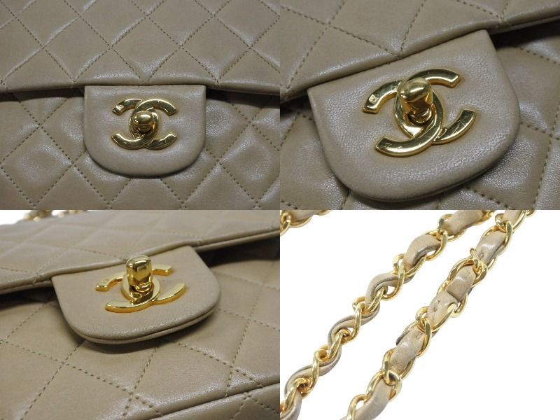Chanel Quilted 25 Double Flap Chain Shoulder Bag Lambskin Beige Gold — view 7