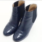 Chanel Short Boots 36 Side Gore Leather Navy Coco Mark — view 4