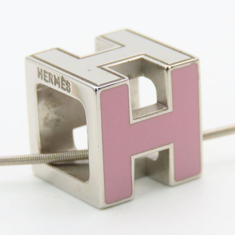 Hermes Necklace Caged Ash Metal Pink Silver Hardware H Cube Accessories — view 3