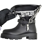 Dior D-major Short Boots Logo Size 37 Black Leather Zip Up — view 2