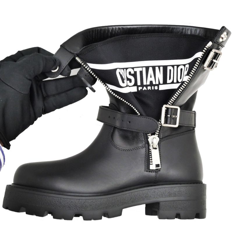 Dior D-major Short Boots Logo Size 37 Black Leather Zip Up — view 2