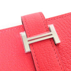 Hermes Bearn Mini Chevre Rose Texas Silver Hardware Wallet Fold — view 7
