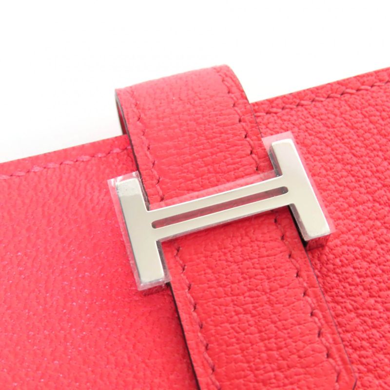 Hermes Bearn Mini Chevre Rose Texas Silver Hardware Wallet Fold — view 7