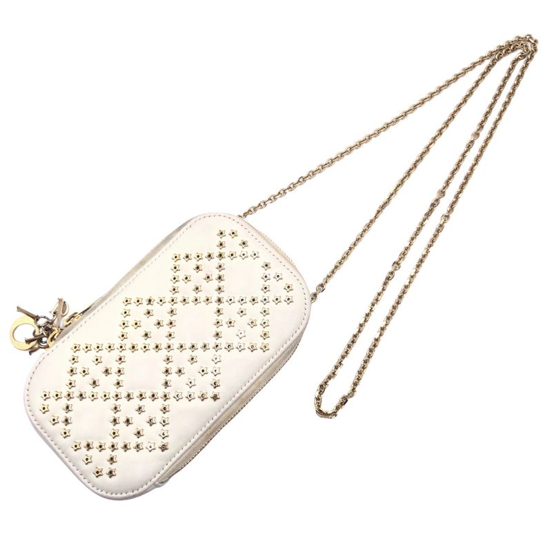 Dior Lady White Gold Hardware Shoulder Bag Phone Pouch — view 9