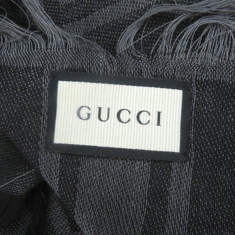 Gucci Wool Silk GG Logo Diamante Checked Fringe Stole Scarf Shawl Gray — view 7